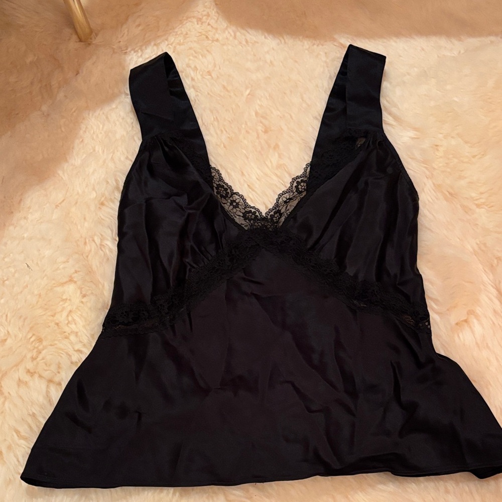 Reformation Black Silk Lace Chemise